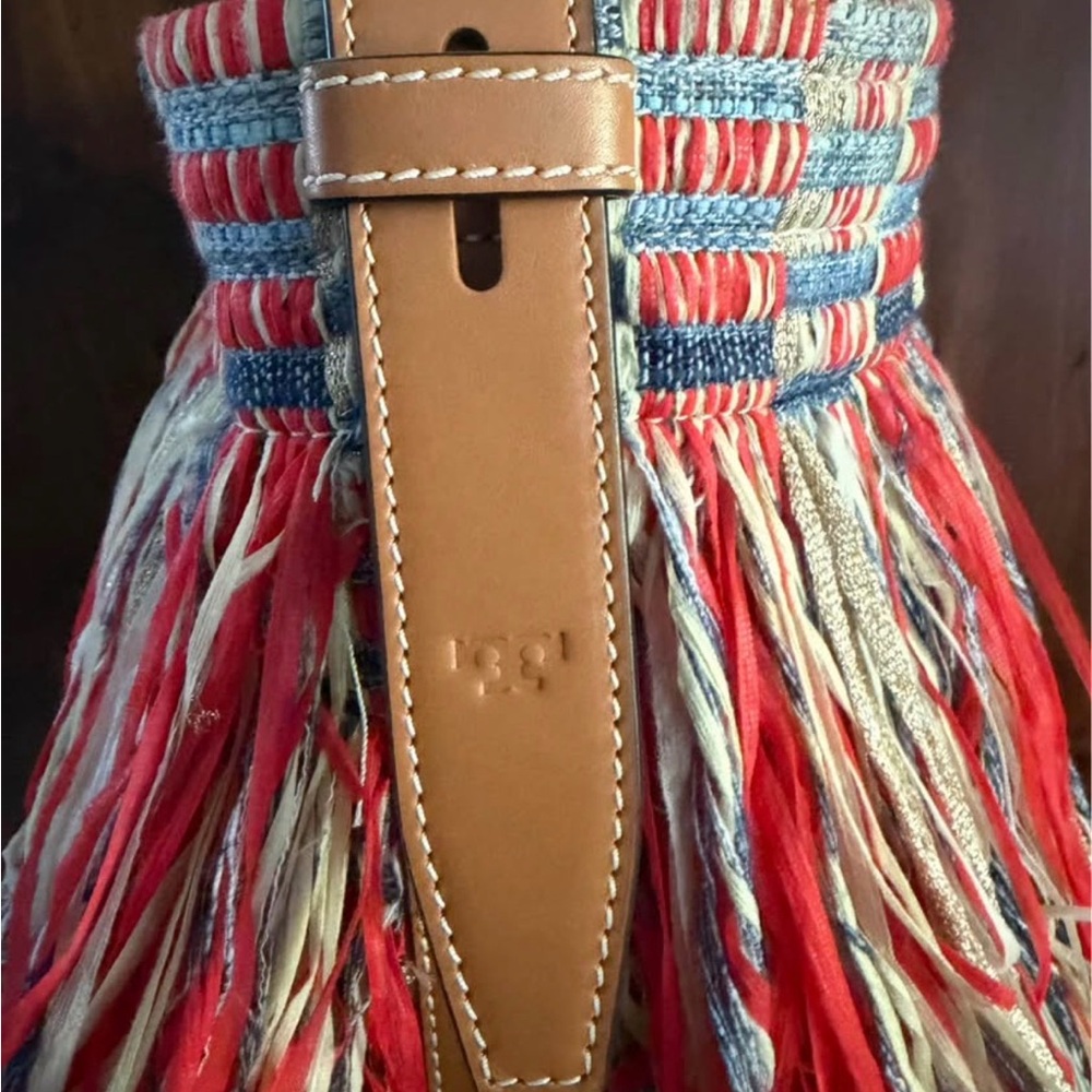 Rare Tory Burch Red, Blue & Cream Fringed bag